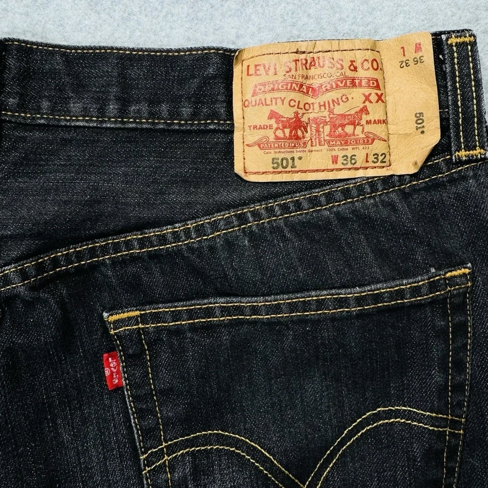 VTG Levis 501 XX Jeans Mens 36x32 Black Button Fly Straight Leg Denim Pants - Picture 6 of 12